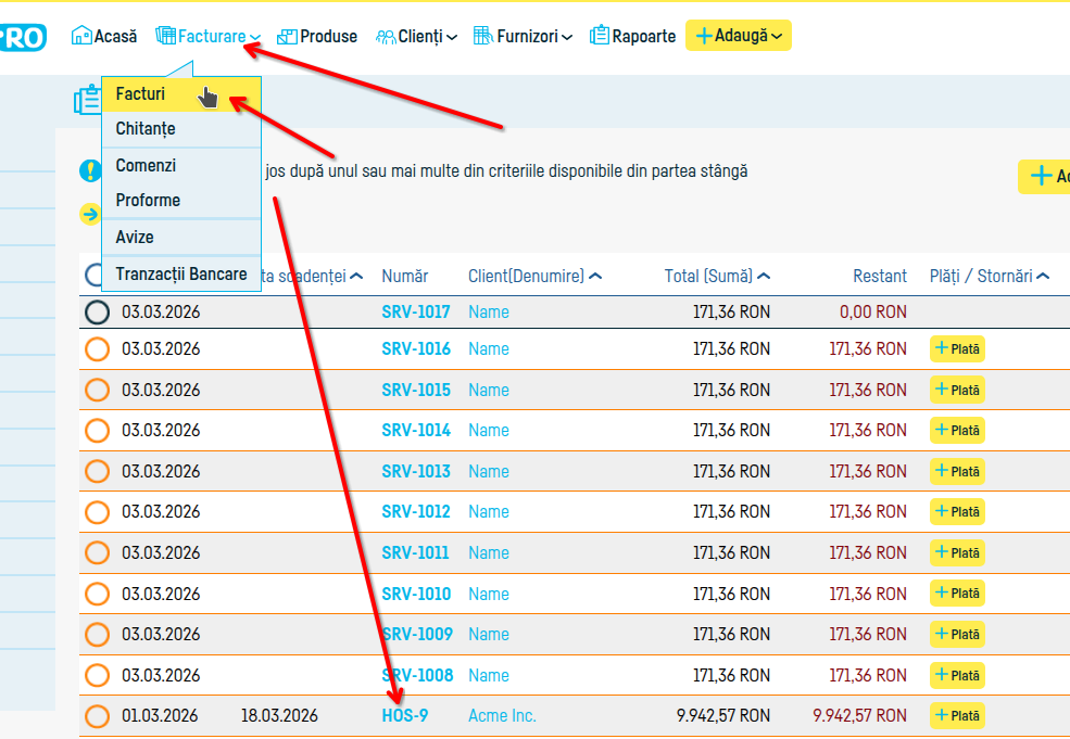 Cum anulez o factură? - pasul 2